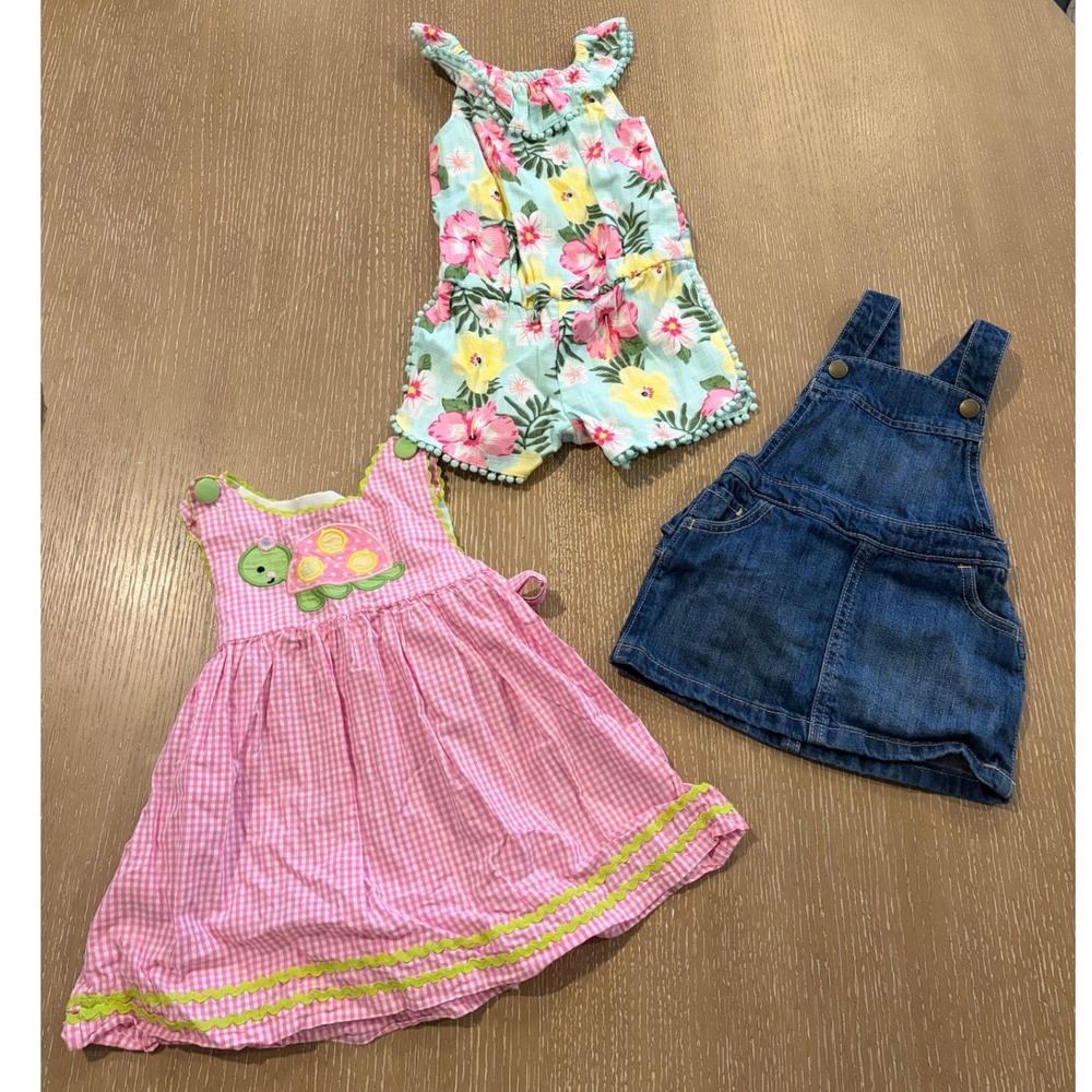 Baby Girls 6-12M Summer Clothing Lot 3 Pc Dresses Romper Little Me Lil Cactus